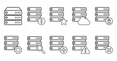 A set of 10 mix icons as server, help, favorite server in black line color vector