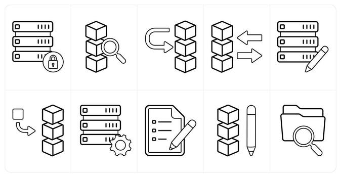A set of 10 mix icons as drive security, search drive, move drive data in black line color vector