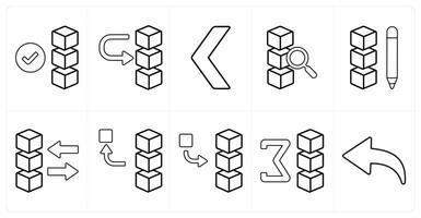 A set of 10 mix icons as verified drive, move drive data, back in black line color vector