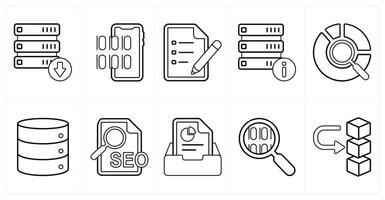 A set of 10 mix icons as download drive data, programming, text document in black line color vector