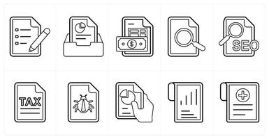 A set of 10 mix icons as text document, save document, invoice in black line color vector