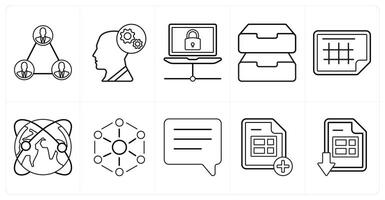 A set of 10 mix icons as network, optimization, connection in black line color vector