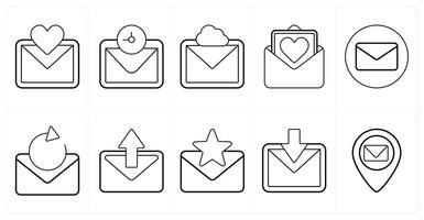 A set of 10 mix icons as favorite message, mail, cloud message in black line color vector