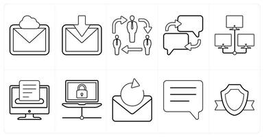 A set of 10 mix icons as cloud message, received mail, network in black line color vector