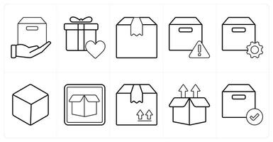 A set of 10 mix icons as forward parcel, favorite parcel, parcel in black line color vector