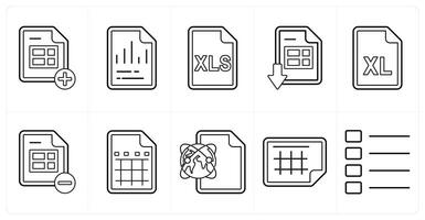 A set of 10 mix icons as add sheet, graph, excel sheet in black line color vector