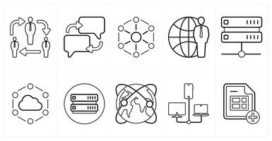 A set of 10 mix icons as network, communication, connection in black line color vector