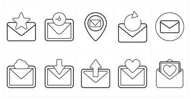 A set of 10 mix icons as favorite message, mail, message location in black line color vector