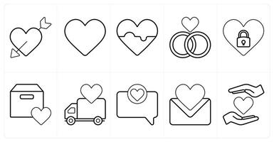 A set of 10 mix icons as falling in love, heart, favorite in black line color vector