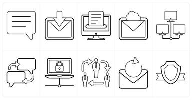A set of 10 mix icons as chat, received mail, save in black line color vector