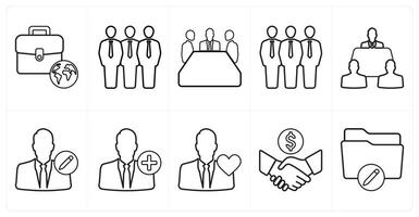 A set of 10 mix icons as global business, team, meeting in black line color vector