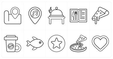 A set of 10 mix icons as location, bar location, cook in black line color vector
