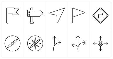 A set of 10 Navigation icons as signpost, arrow direction, navigation in black line color vector