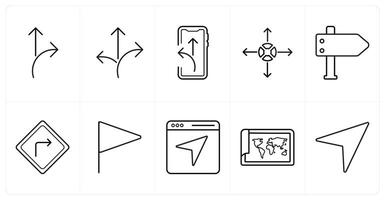 A set of 10 Navigation icons as path, path way, route in black line color vector