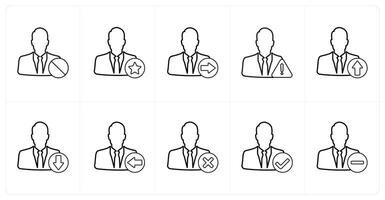 A set of 10 profile icons as recieved profile, favorite profile, send profile in black line color vector