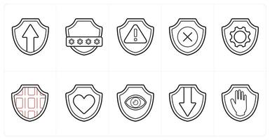 A set of 10 Security icons as security, password, warning in black line color vector
