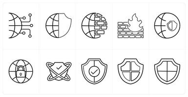 A set of 10 Security icons as data network, global security, web in black line color vector
