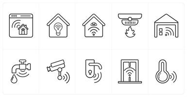 A set of 10 Smart Home icons as house designing, innovative house, smart home in black line color vector