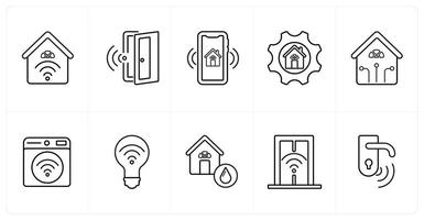 A set of 10 Smart Home icons as smart home, smart door, smart house in black line color vector