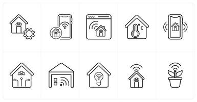 A set of 10 Smart Home icons as house optimization, house wifi, home designing in black line color vector
