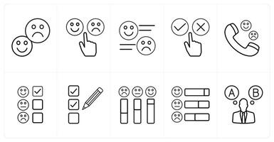 A set of 10 survey and ratings icons as response, feedback, survey in black line color vector