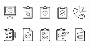 A set of 10 survey and ratings icons as question, checklist, survey in black line color vector