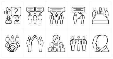 A set of 10 Teamwork icons as question, communication, conference in black line color vector