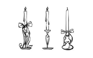 Candles with bows in sketch style. outline illustrations in black color. Coquette core aesthetic. illustration vector