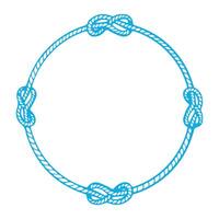 Round frame made of ship rope in blue color. Round border made of braided cord. illustration of frame made of marine knots isolated on white background. vector