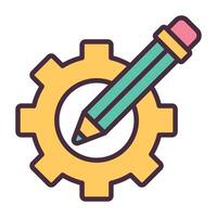 Settings gear with pencil icon for customization and editing. vector