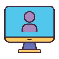 conference or online learning on computer screen icon. vector