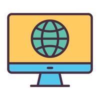 Computer monitor with internet globe icon. vector