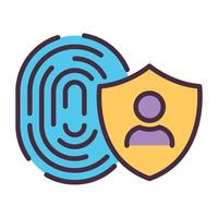 Fingerprint with shield and person icon. vector
