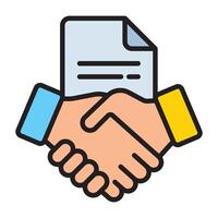 Handshake with contract document icon. vector