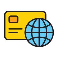 International payment system icon with credit card and globe. vector