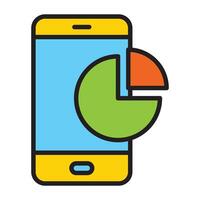 Smartphone with pie chart analysis outline icon. vector
