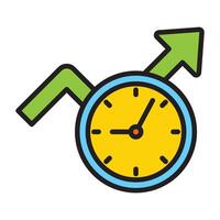 Clock and rising graph arrow outline icon. vector