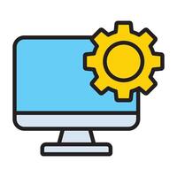 Computer monitor and settings gear outline icon. vector