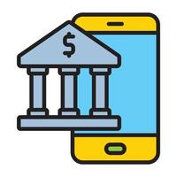 Banking app icon with smartphone and financial building. vector