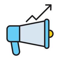 Megaphone icon with upward trend. vector