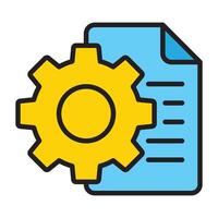 Document and settings gear outline icon. vector