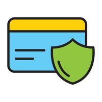 Credit card with security shield icon. vector