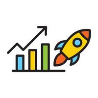 Rocket and growth chart outline icon. vector