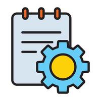 Notebook and settings gear outline icon. vector