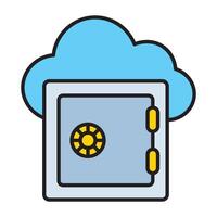 Cloud storage and secure vault outline icon. vector
