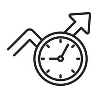 Clock and rising graph arrow outline icon vector
