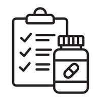 Medication checklist and pill bottle healthcare icon vector