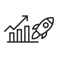 Rocket and growth chart outline icon vector