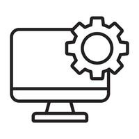 Computer monitor and settings gear outline icon vector