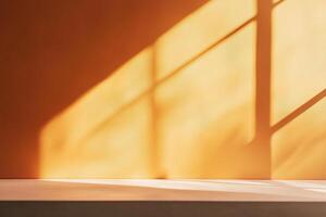 An empty room with a window and a table photo